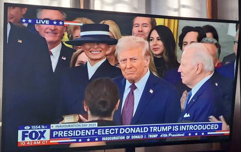 Megan Horn/The Clayton Tribune. Millions of people in the United States and around the world watched both in person and on national media, such as in this view on television from Fox News, while Donald Trump was sworn in as the 47th president of the United States on Monday, Jan. 20. JD Vance was also sworn-in as the 50th vice president. 