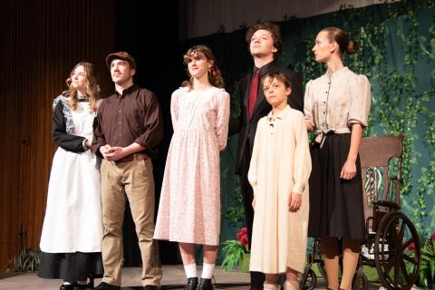 Photos courtesy Tallulah Falls School. Lizzy Wanner, Charlie Harris, Olivia Bonner, Jamie Griffith, Turner Lander, and Katie Anderson stand together in solidarity at the close of “The Secret Garden.”