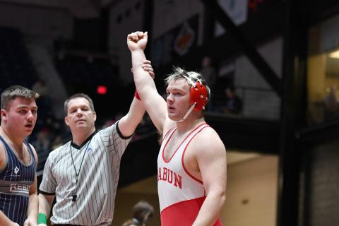 Wade Cheek/The Clayton Tribune. Senior wrestler Tucker Buchanan placed second in the Georgia Class A-D1 Traditional Wrestling State Championship in the 215-pound weight class.
