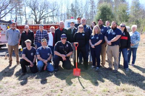 Photo courtesy Vickie Carpenter/The Franklin Press. Otto (N.C.) Volunteer Fire and Rescue members, past and present, celebrate the start of construction of a new firehouse at 8249 Georgia Road, on Monday, Feb. 24. The firehouse is slated for completion in 2026.