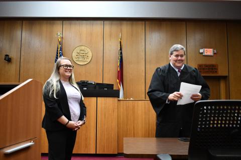 Megan Horn/The Clayton Tribune. Savannah Dixon is sworn in as Rabun County Probate judge to fill the unexpired term of Judge Carlton H. “Hobie” Jones, III, who was recently appointed by Gov. Brian Kemp and sworn-in as a Superior Court judge. Dixon took the oath before Mountain Judicial Circuit Superior Court Judge William R. “Bill” Oliver.