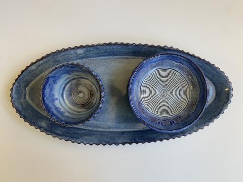 Photo courtesy Tallulah Falls School. The blue bowls of Tallulah Falls School senior Marina Dumas claim top prize in the Georgia Independent School Association Virtual Art School.