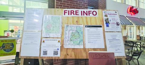Megan Horn/The Clayton Tribune. USDA U.S. Forest Service Chattahoochee-Oconee National Forest Chattooga River Ranger District personnel posted a bulletin board with fire information and map resources at Ingles in Clayton. Walmart also had a similar board.