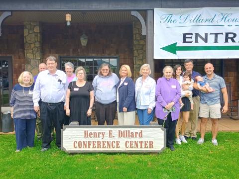Megan Horn/The Clayton Tribune. The 2025 Dillard Family Association Reunion was held on Saturday, April 26. Pictured are generations of Dillard family members including back row: Ed Gillespie and Helen Gillespie. Front row: Dorothy Hopper O’Quinn, left; Bill Coldren; Kelly Coldren; Maurgarite McDole; Lynn Wansley; Henrietta Roberts; Betty Dillard; Maya Weldon holding Cedar Weldon; John E. Dillard; and Trey Weldon holding Ford Weldon. 