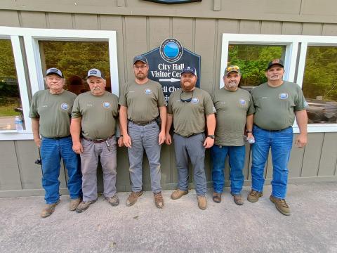 Megan Horn/The Clayton Tribune. During Tuesday’s council meeting, Sky Valley City Council members passed a proclamation for National Public Works Week May 18-24, 2025. Pictured are Sky Valley Public Works crew members Larry Randolph (left), Ricky McKay, Kenny Chastain, Cody English, Neal Chastain and Jerry Shope. Not pictured are Kevin Branca and Justin Henslee. 
