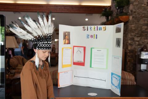Photo courtesy of Tallulah Falls School. Gage Freeman is ready for visitors to stop by and learn about Sitting Bull at the Tallulah Falls School fourth-grade wax museum. This is the second year the fourth grade has had students participate in the event.