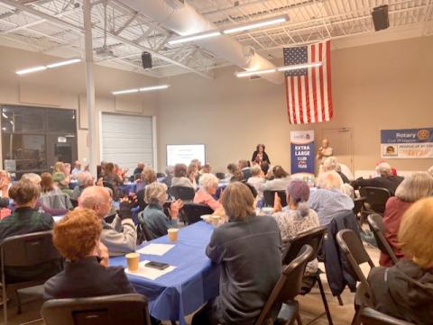 Photo courtesy of Rabun County Democrats. Kristie Casey, a communication professional, shares the keys to effective messaging at the May 12 Rabun Democrats General Meeting. 