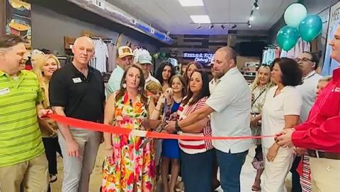 Submitted. Members of the community and Forward Rabun/Rabun County Chamber of Commerce attend the Ribbon-Cutting and Open House for “Keels & Kollars” on Friday, June 13. 