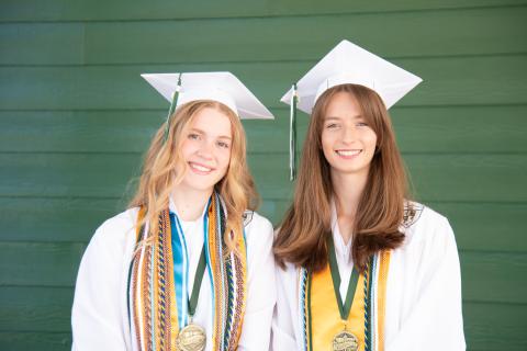 Photo courtesy of Tallulah Falls School. Salutatorian Marina Dumas and Valedictorian Katie Anderson shared words of wisdom and encouragement with their classmates at the Tallulah Falls School commencement ceremony on Thursday, May 22. Anderson will attend the Georgia Institute of Technology, and Dumas will attend the University of Georgia. 