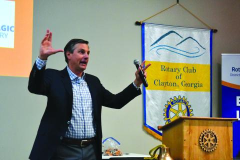 Derek Dooley speaks at the Rotary Club of Clayton meeting on July 19. 