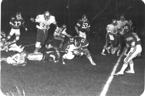 Submitted photo. In his senior season, Carlton Speed (71) makes a tackle for the Rabun County Wildcats.