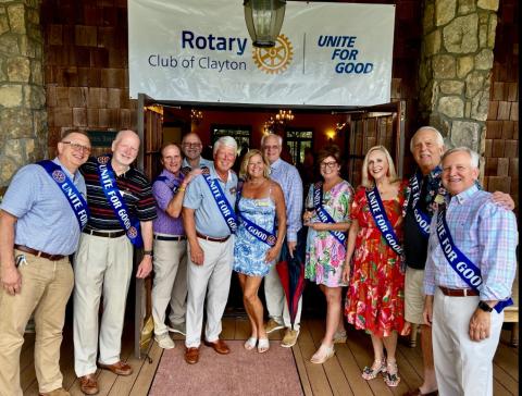 Submitted. Rotarians pictured are Keith Jackson, left, Matt Mitcham, Jeff Reeves, Stewart Harvard, Rotary Club of Clayton President Matt Freeman, Laura Seberg, Jef Fincher, Susan Howard, Elizabeth Gill, David Farrington and Gerald Hulett. 
