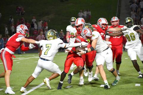 Wesley Branch/The Clayton Tribune. Rabun Gap, seen here against Baylor earlier this season, got its first win of 2025 on Sept. 5 and will have its home opener on Friday, Sept. 12.
