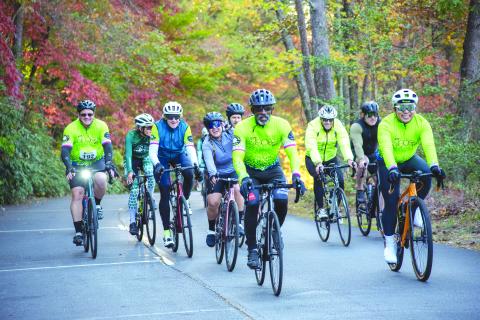 Photo/Tallulah Falls School. A group of riders enjoys the fall colors during the 11th annual Twin Rivers Challenge. Cyclists from Florida, Georgia, North Carolina, South Carolina, Ohio, New York, Tennessee and Alabama joined together for the ride that sponsors student scholarships at Tallulah Falls School.