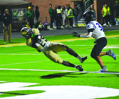 Enoch Autry/The Clayton Tribune. Junior running back Jordan Lindo goes into the end zone for one of his two rushing touchdowns in the game. Lindo finished the night with 114 yards on the ground on 14 carries.