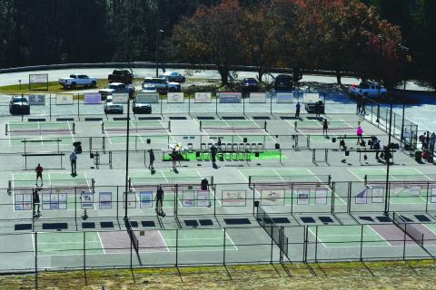 Wesley Branch/The Clayton Tribune. Rabun County continues be a destination for shopping, dining and nature, but now also for pickleball. The pickleball courts at the Rabun County Recreation Department were dedicated in a ceremony on Nov. 19.