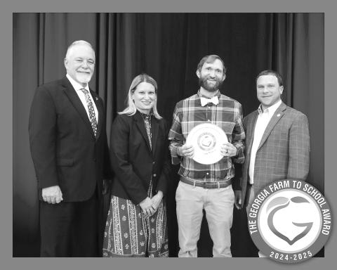 Submitted Photo. Earlier this month, Rabun County Nutrition Director Ansley Fowler (third from left) was presented the 2024-2025 Georgia Farm to School Award by State Superintendent of Schools Richard Woods; Holly Thaw, assistant director for GaDOE School Nutrition Division and Georgia Commissioner of Agriculture Tyler Harper.