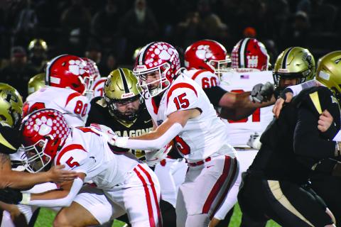 Wesley Branch/The Clayton Tribune. Rabun County senior Reid Giles navigates through Pepperell’s defense in the Wildcats’ 34-0 state quarterfinal loss to the Dragons on Nov. 28. Giles, the Class A Division I Region 8 “Athlete of the Year,” finished the game with 121 all-purpose yards. 