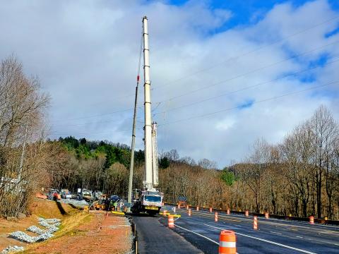 Megan Horn/The Clayton Tribune. Motorists should expect intermittent delays on Highway 441 in Clayton at Pinnacle Drive and Clayburne Street through Dec. 11, as roadwork for Phase II in the widening project is underway. A crane will be on site for power pole lifting and replacement. Motorists will notice orange cones, signage and equipment in the area.
