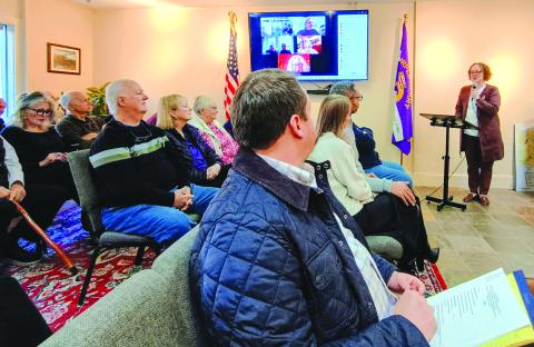 Megan Horn/The Clayton Tribune. Sky Valley Mayor Benita Cotton-Orr speaks to a room full of community members at Sky Valley City Hall Tuesday, Jan. 6, after being sworn-in. She spoke of many goals for the year and pledged to foster transparency and government efficiency during her time as mayor.