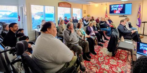 Megan Horn/The Clayton Tribune. Sky Valley City Hall was packed Jan. 6 with community members who were eager to see the new administration officially govern. Prior to the start of the meeting, the mayor and council members were sworn in.
