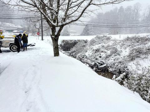 Photo courtesy of Clayton Police Department Assistant Chief John Grist. This 2019 Dodge Ram overturned in a creek on Old Highway 441 South at Duvall Street in Clayton during Winter Storm Gianna on Jan. 31. 