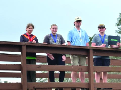 Photo courtesy of Rabun County 4-H. Karsen Pendrey, left, Chloe McCrackin, Peyton Hicks, and Wesley McCrackin with Rabun County 4-H competed in the Junior/Senior District Project Achievement (DPA) competition March 6-8 in Eatonton, Ga. For the first time in several years, Rabun will have two competitors at State Congress in July. 