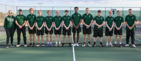 TFS Athletics. The Tallulah Falls School boys tennis team members are (above) Reilly Cox, Christian David, Jackson Davis, Dylan Johnson, Caleb Kelly, Cowen Perry, Elijah Pinney, Zeek Pruitt, Glad Puscasu, Miguel Smith. 