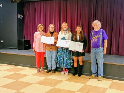 Megan Horn/The Clayton Tribune. Pictured are Allyson Aldrich, scholarship committee member; Christy Walden from Habersham Central High School, recipient of the Carolyn Hill Memorial Scholarship; Kendall Weisser from Rabun Gap-Nacoochee School, recipient of the Paula Van Huss Memorial Scholarship; Maria Valentina Aria Camargo from Tallulah Falls School, recipient the Celia Durand Memorial Scholarship; and Scholarship Committee Member Dietricht Hoecht. Not pictured is Scholarship Committee Chair Helen Rogers.