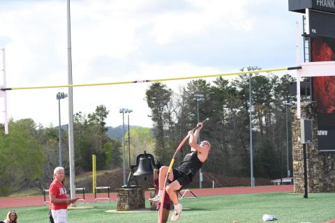Wesley Branch/The Clayton Tribune. Rabun County freshman Andrew Wall competes during the pole vault at the Bo James invitational at Rabun County high school on April 2. Wall is one of 25 total qualifications for the Wildcats for the sectional meet on May 2 at Bremen High School. 