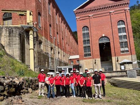 Submitted photo. Forward Rabun Youth Leadership members pose as a group outside Georgia Power’s Tallulah Gorge Hydroelectric Generating Plant on April 14. This visit was the last of the group’s current curriculum.