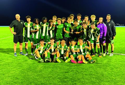 TFS Athletics. A happy Tallulah Falls School boys soccer team shows off the latest region title trophy after the April 24 win.