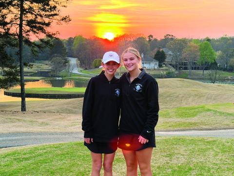 TFS Athletics. With the sun going down at the course on March 25, Maeve Hatcher and Handley James were even-par, placing second, at the West Hall Scramble at Flowery Branch