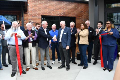 Megan Horn/The Clayton Tribune. The Rabun County community came together on March 26 to celebrate the grand opening of the MedLink Georgia Rabun Health Campus. In the center, Rick Story, Forward Rabun president and director of development for Rabun County, shakes hands with MedLink Georgia CEO Dave Ward. The 31,000-plus square-foot facility is located at 811 Highway 441 in Clayton.
