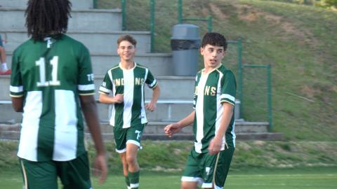 Photo courtesy TFS Athletics. TFS’ Simon Gainzarain Hernando (right) added a goal and three assists against Bethlehem Christian.