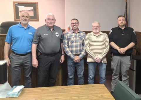 Submitted photo. City of Clayton Mayor Roy Quilliams as well as Council Members Stacy Fountain and Tony Allen along with Lt. Matt Thomas were among city officials present during the swearing-in of Mike Turner as the City of Clayton Police Chief in Probate Judge Savannah Dixon’s courtroom last week. 