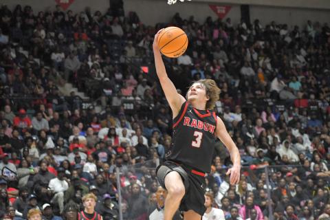 Wesley Branch/The Clayton Tribune. Rabun County senior Huey Blalock skies for a layup in Rabun County’s 52-43 state championship victory over Southwest on March 13. Blalock scored 29 points and earned MVP honors in the win. On April 22, he was named MaxPreps “Small Town All-Americans” third-team.