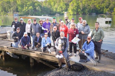 Submitted. Volunteers help clean up Lake Burton during the May 8 annual Cleanup Day. Those volunteers are individuals from LBCA, Georgia Power, Rotary Impact Club of Clayton and Savannah Riverkeeper. 
