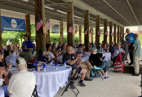 Photos courtesy of the Rabun County Democrats. Over 200 people attended the eighth annual Ninth Congressional District Blue BBQ on Saturday, May 30. Democratic candidates shared their platforms and greeted guests. 