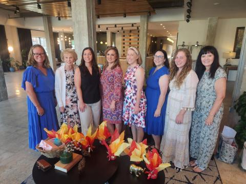 Submitted photo. From left, Club Co-president Sarah Munroe, GFWC Georgia President Peggy Wilson, Club Co-president Jessica Howard, GFWC Georgia 3rd Vice President Douglass, Club 1st Vice President Melissa Kornfeld, Club Treasurer Kadi Steele, Club Secretary Annie Pendleton and GFWC Georgia Director of Junior Clubs and Club 2nd Vice President Tina Neese are shown after being installed as officers. 