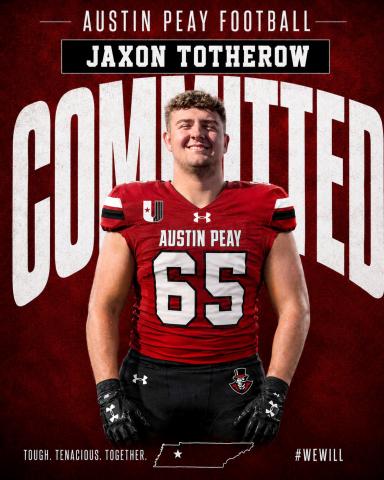 Via @JaxonTotherow65 on X. Rabun Gap rising senior Jaxon Totherow announced his commitment to Austin Peay on July 18 via social media, choosing the Governors over several Division I programs like Georgia State, East Tennessee State, Troy and others. Totherow is expected to be the starting center for Rabun Gap this upcoming season. 