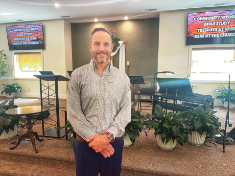 Submitted photo. Brian Blacklock stands in the sanctuary at Grace Chapel. Blacklock will begin serving as lead pastor on Aug. 3. 