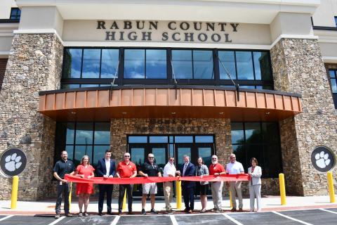 Megan Horn/The Clayton Tribune. Rabun County Schools and Forward Rabun/Rabun County Chamber of Commerce held a ribbon cutting on Friday, July 31, to celebrate the opening of the new Rabun County High School Academic Building. 