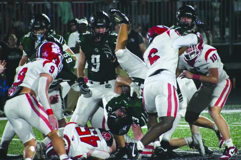 Wesley Branch/The Clayton Tribune. Rabun County linebacker JK Fruster slams a Walnut Grove ball carrier down during Rabun County’s 17-3 loss on Sept. 11 versus Walnut Grove. The Wildcats will host Gilmer on Sept. 18 for “Senior Night.”