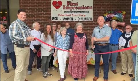 Photo courtesy of Forward Rabun/Rabun County Chamber of Commerce. First Impressions Clothing Ministry celebrated a 15-year milestone with a Forward Rabun/Rabun County Chamber of Commerce ribbon cutting and community members on Monday, Oct. 5. 