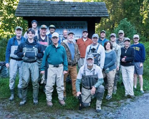 Submitted photo.  Members of Rabun Trout Unlimited and Georgia Tech’s 5Rivers Fishing Club recently teamed up to rehabilitate 25 old stream structures in Sarah’s Creek in Rabun County to benefit wild fish.