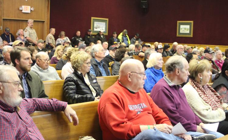 Megan Broome/The Clayton Tribune. A standing-room only crowd was on hand Tuesday night as the Rabun County Board of Commissioners passed a resolution in support of Second Amendment rights.