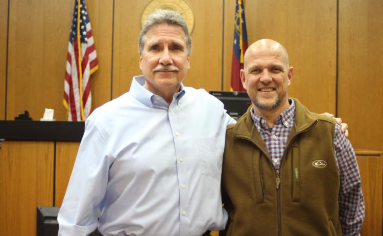 Megan Broome/The Clayton Tribune. Greg James, left, will continue in his current role as Rabun County Commission Chairman, while Scott Crane has been selected commission vice-chairman.
