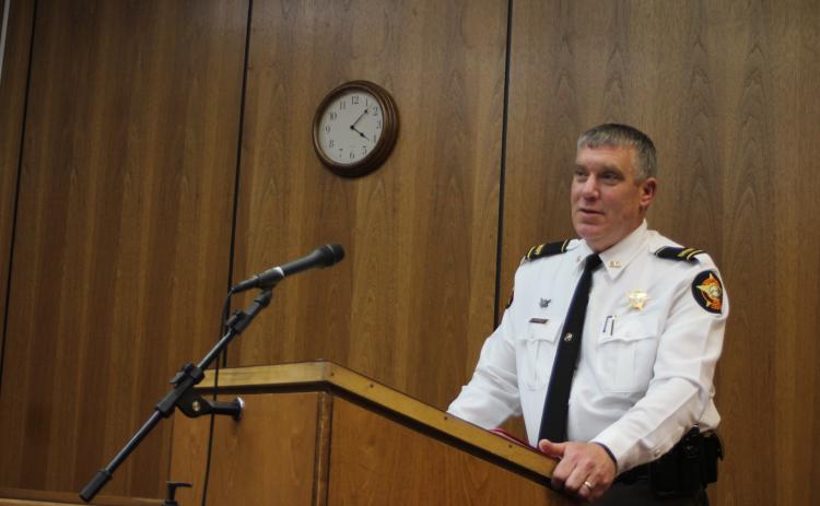 Megan Broome/The Clayton Tribune. Sheriff Chad Nichols presents the proposed FY 2021 budgets for the Sheriff’s Office and Detention Center to commissioners at a budget workshop in April.