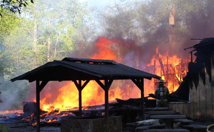 Megan Broome/The Clayton Tribune. Rabun County Fire Services assisted Otto Fire and Rescue with a commercial structure fire at 371 Andy’s Trout Farm Rd. on Thursday, May 7.